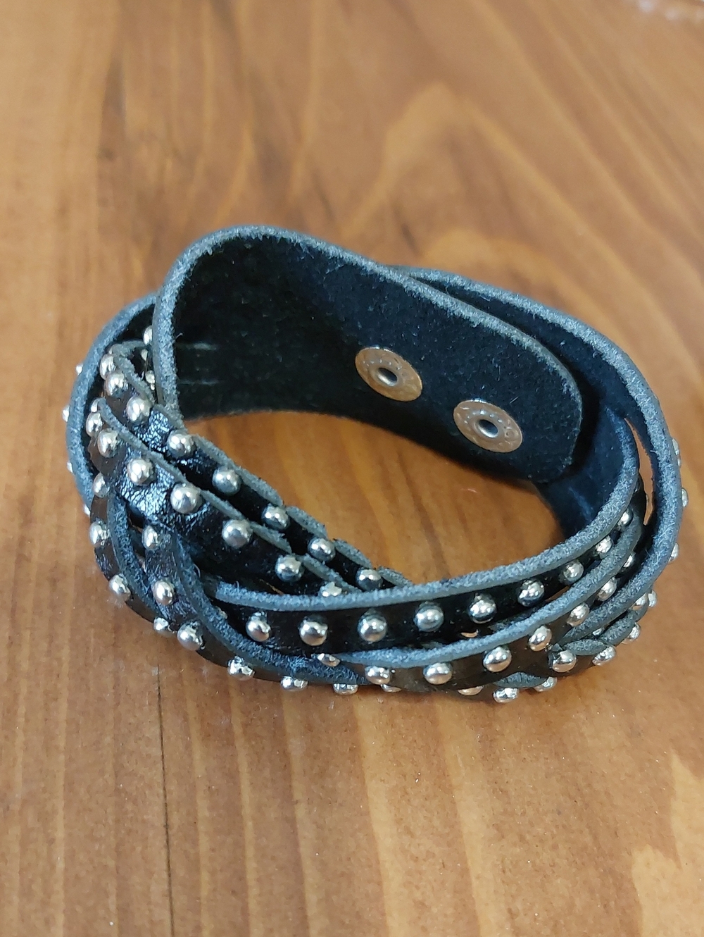 Black PU Leather Silver Studded Bracelet 7-7.5' Biker